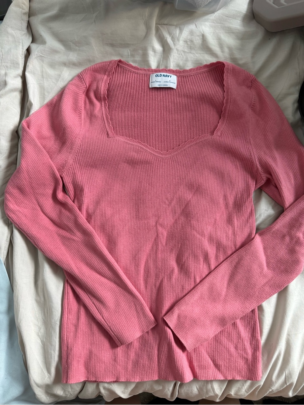 Old Navy Ribbed Scoop Neck Long Sleeve Top - Coral Pink